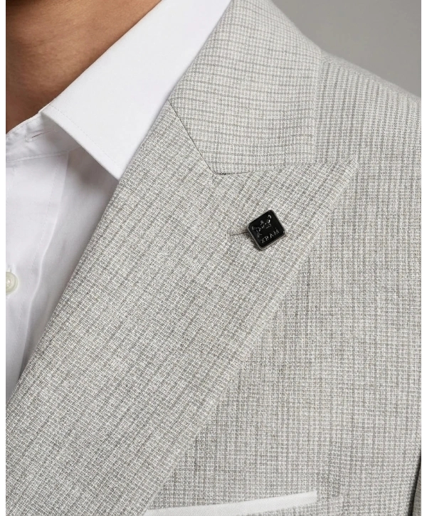 Erkek Dar Kesim Çizgili Kruvaze Tek Ceket -Gri