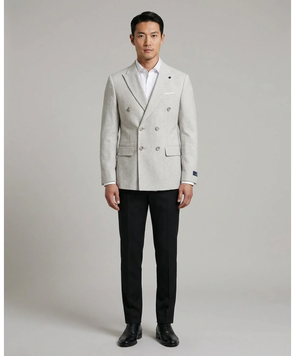 Erkek Dar Kesim Çizgili Kruvaze Tek Ceket -Gri