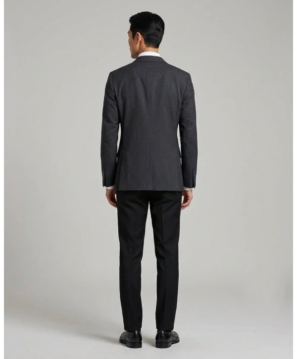 Erkek Dar Kesim Çizgili Kruvaze Tek Ceket -Lacivert