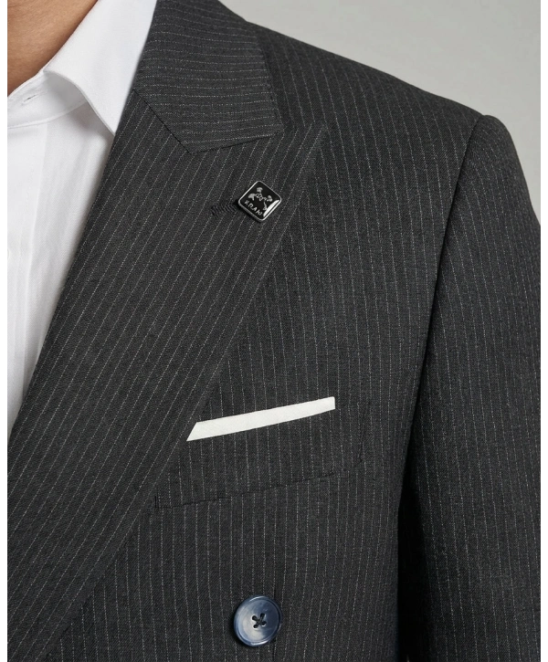 Erkek Dar Kesim Çizgili Kruvaze Tek Ceket -Lacivert