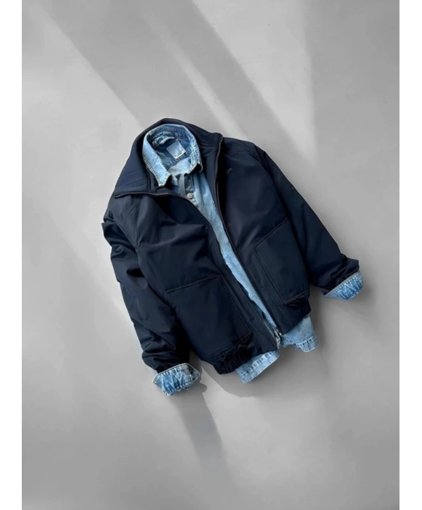 Erkek Dar Kesim Jel Dolgu Ribanalı Hakim Yaka Mont- Lacivert