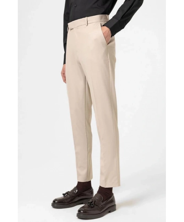 Erkek Dar Kesim Kanvas Pantolon -Bej