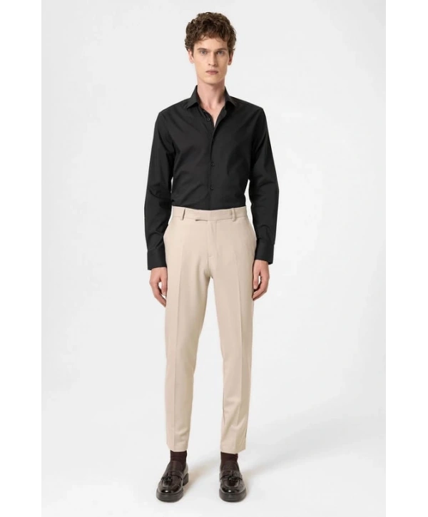 Erkek Dar Kesim Kanvas Pantolon -Bej