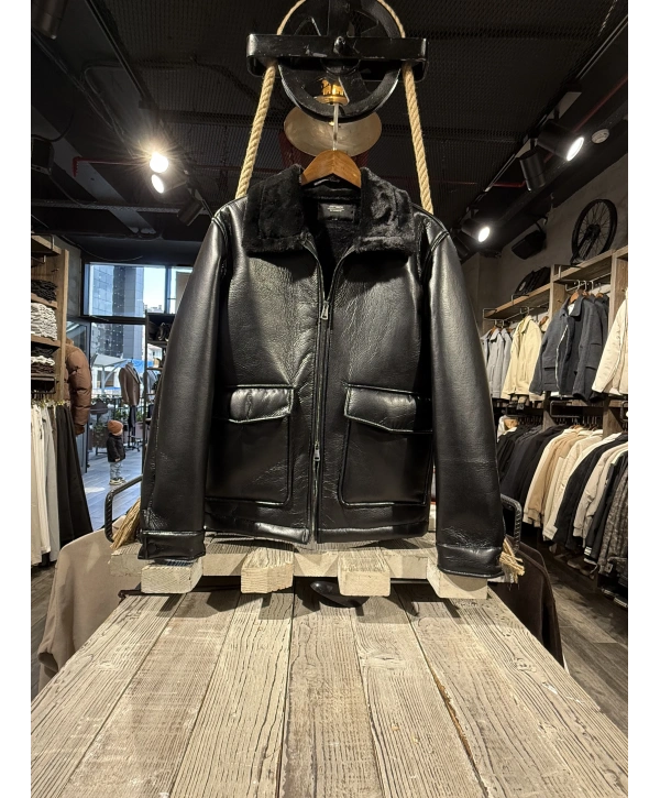 Erkek Dar Kesim Kapüşonlu İçi Kürklü Mont-Siyah