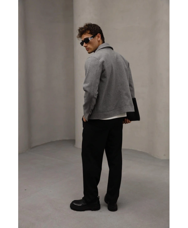 Erkek Dar Kesim Kaşe Mont -Gri