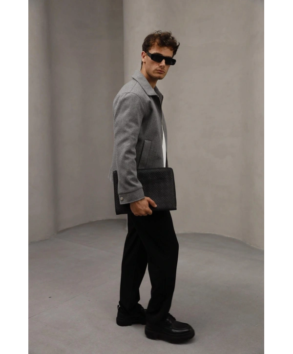 Erkek Dar Kesim Kaşe Mont -Gri