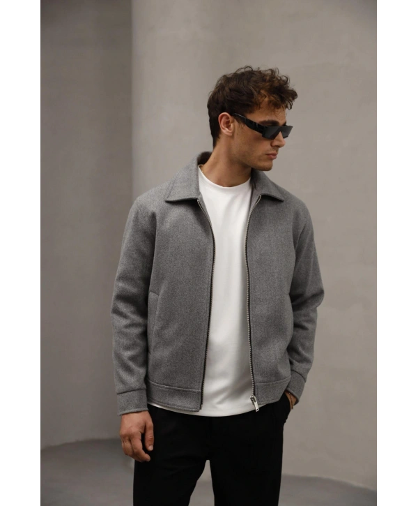 Erkek Dar Kesim Kaşe Mont -Gri
