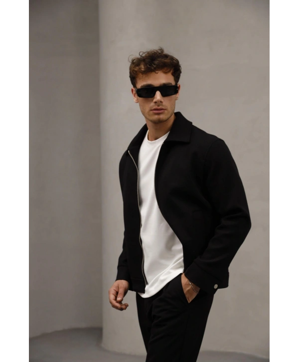 Erkek Dar Kesim Kaşe Mont -Siyah