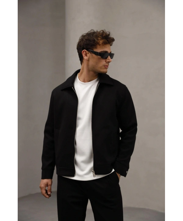 Erkek Dar Kesim Kaşe Mont -Siyah