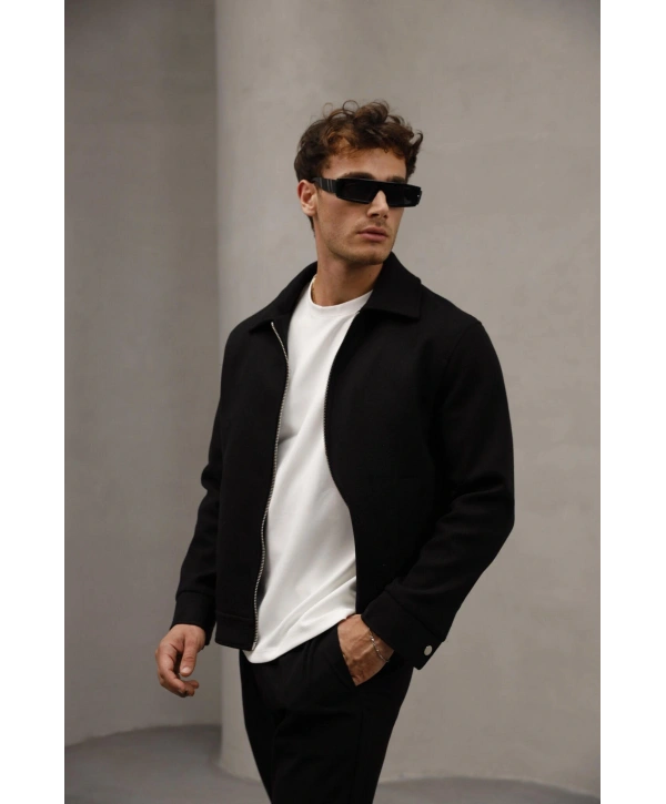 Erkek Dar Kesim Kaşe Mont -Siyah