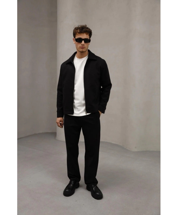 Erkek Dar Kesim Kaşe Mont -Siyah