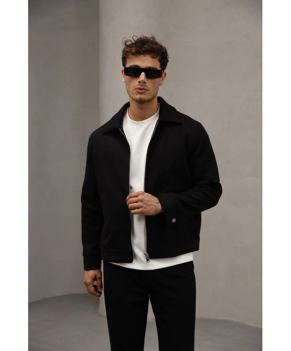 Erkek Dar Kesim Kaşe Mont -Siyah