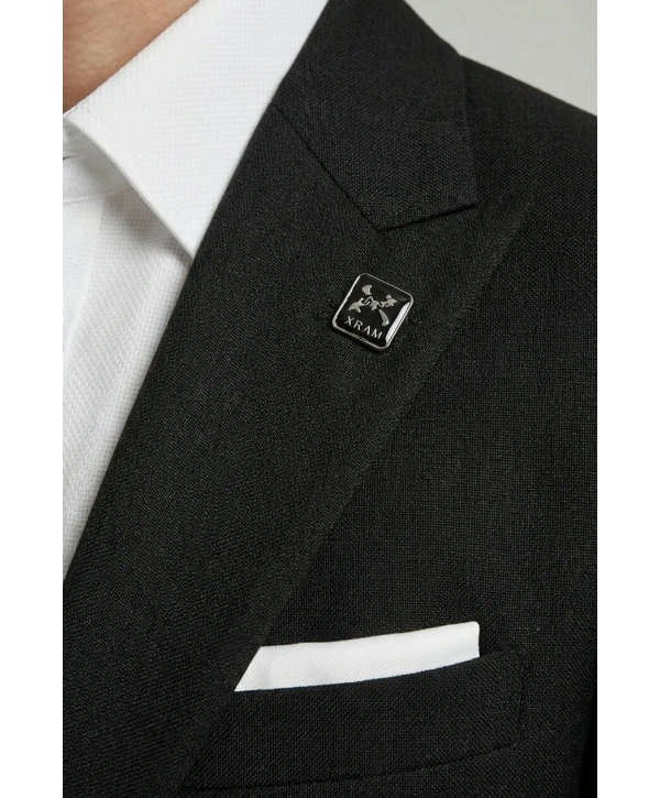 Erkek Dar Kesim Kendinden Desenli Yelekli Takım Elbise -Siyah