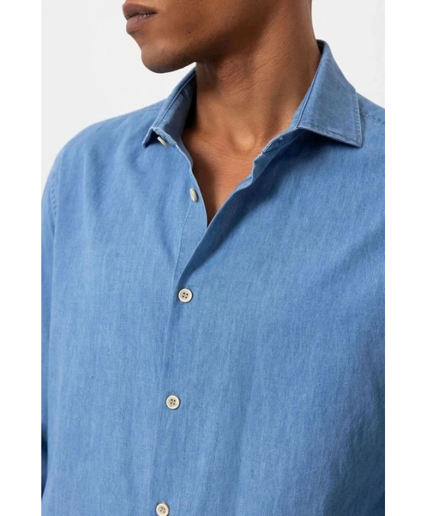 Erkek Dar Kesim Kot Gömlek - Açık Mavi