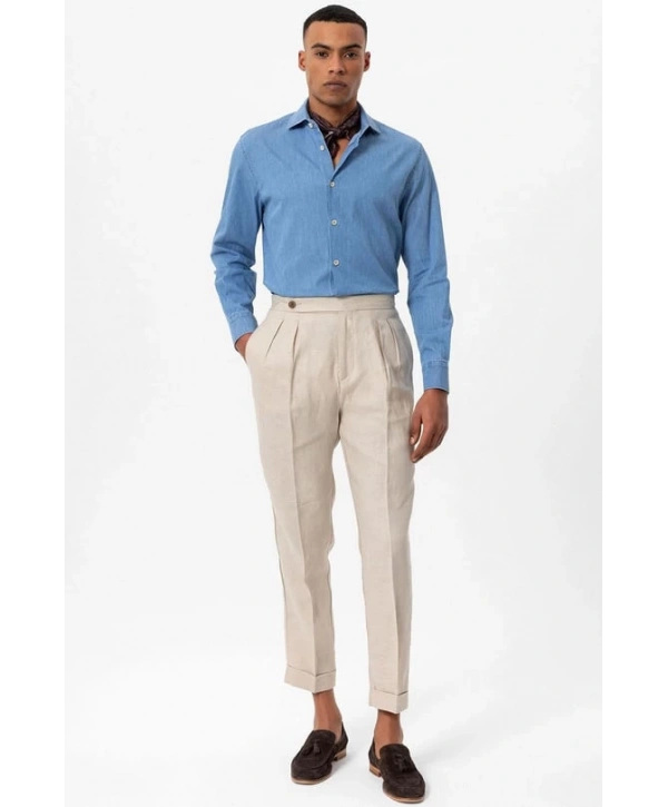 Erkek Dar Kesim Kot Gömlek - Açık Mavi