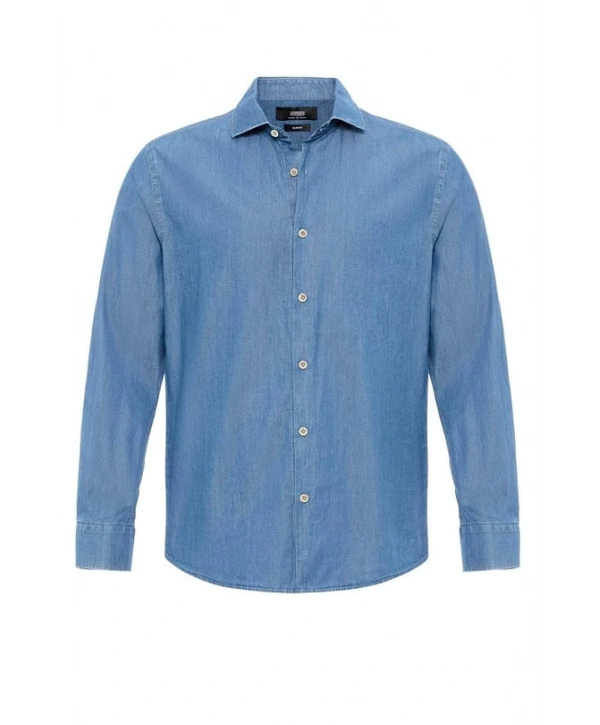 Erkek Dar Kesim Kot Gömlek - Açık Mavi