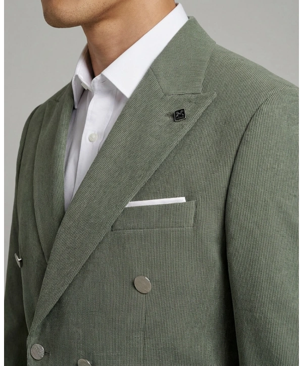 Erkek Dar Kesim Kruvaze Tek Ceket -Haki