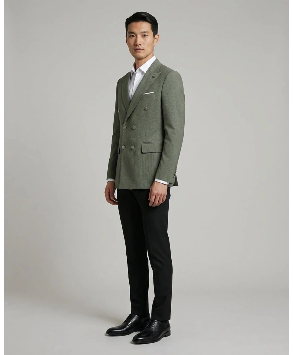 Erkek Dar Kesim Kruvaze Tek Ceket -Haki