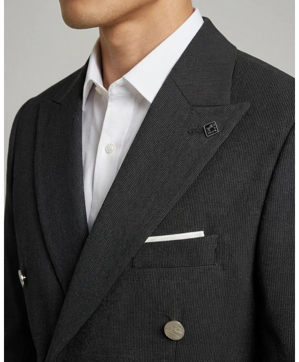 Erkek Dar Kesim Kruvaze Tek Ceket -Siyah