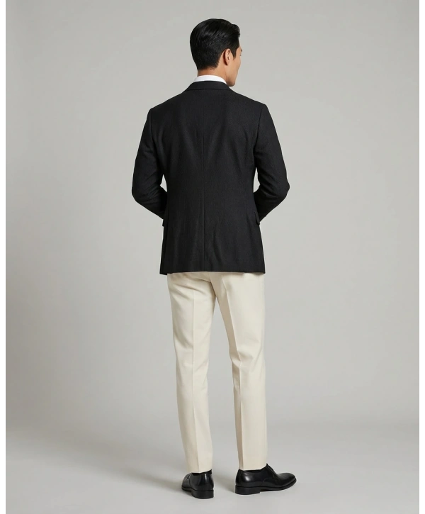 Erkek Dar Kesim Kruvaze Tek Ceket -Siyah