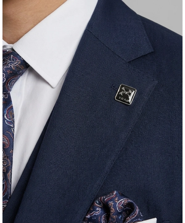 Erkek Dar Kesim Likrakı Yelekli Takım Elbise-Lacivert