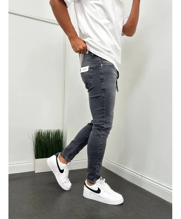 Erkek Dar Kesim Likralı Kot Pantolon - Füme