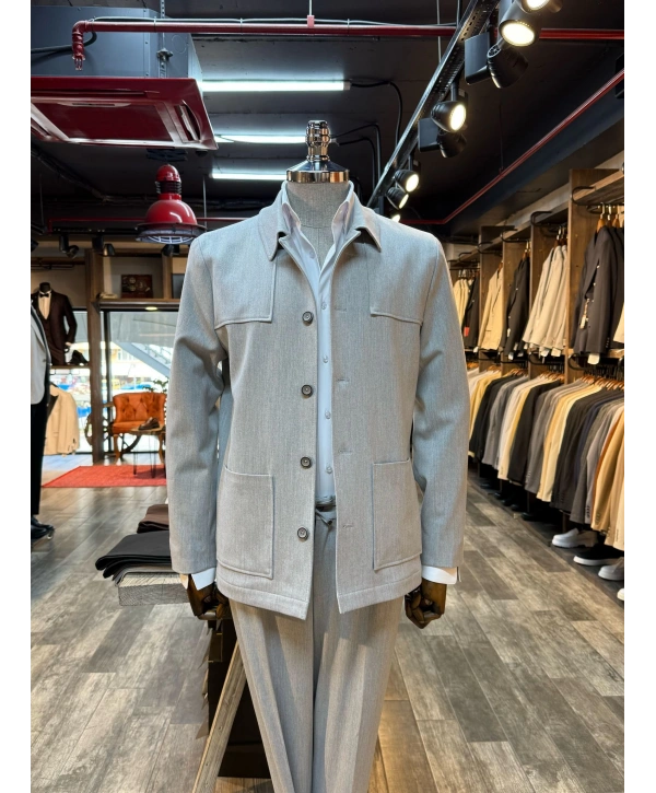 Erkek Dar Kesim Likralı Spor Takım Elbise-Gri