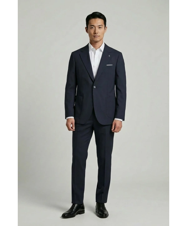 Erkek Dar Kesim Likralı Spor Takım Elbise - Lacivert