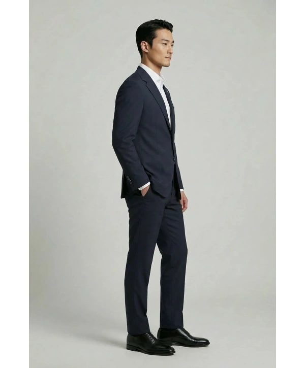 Erkek Dar Kesim Likralı Spor Takım Elbise - Lacivert