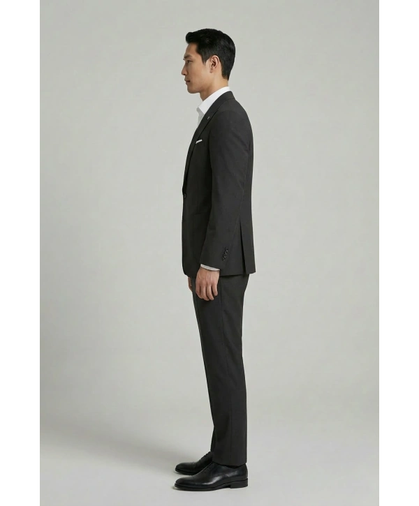 Erkek Dar Kesim Likralı Spor Takım Elbise - Siyah