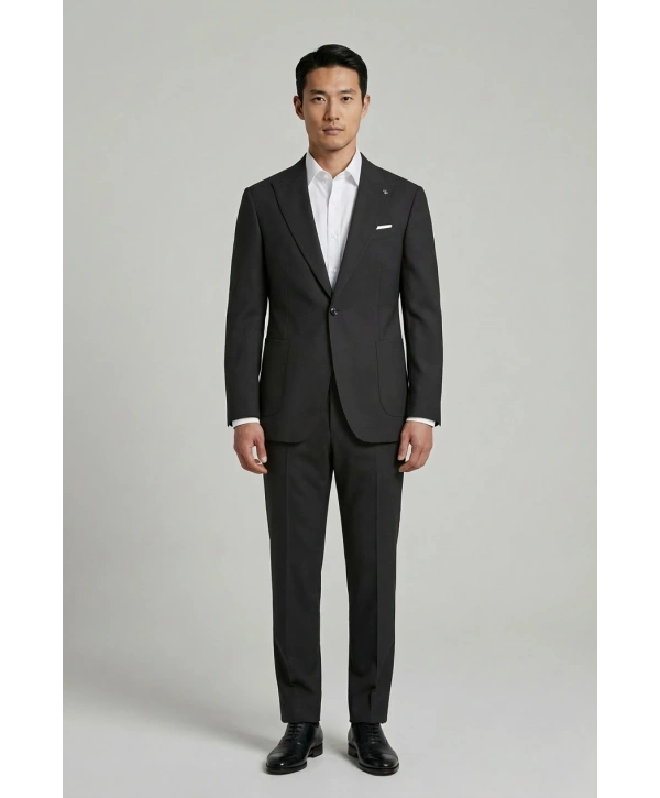 Erkek Dar Kesim Likralı Spor Takım Elbise - Siyah