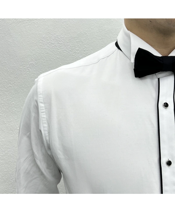 Erkek Dar Kesim Slimfit Ata Yaka Kol Düğmeli Gömlek-Beyaz