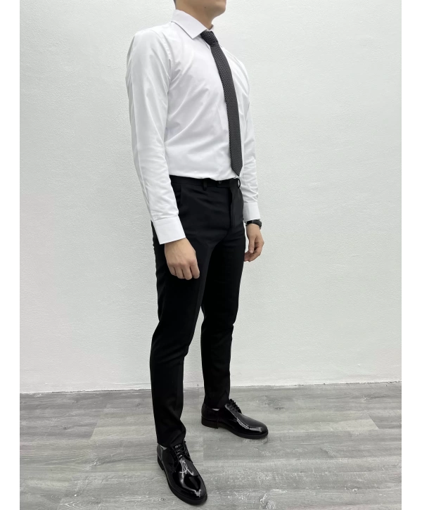 Erkek Dar Kesim Slimfit Likralı Gömlek - Beyaz