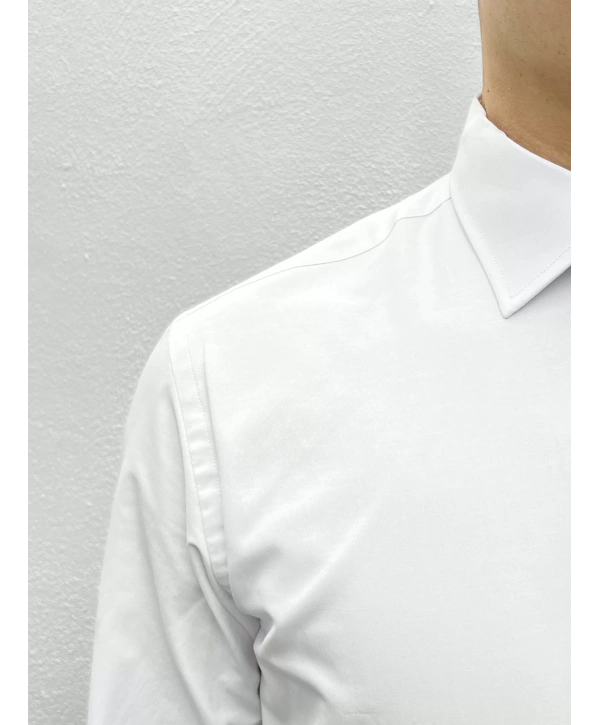 Erkek Dar Kesim Slimfit Likralı Gömlek - Beyaz
