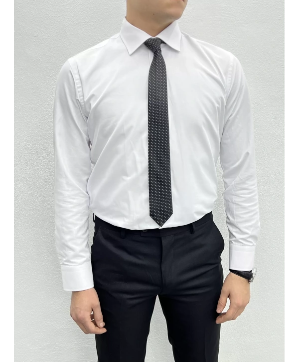 Erkek Dar Kesim Slimfit Likralı Gömlek - Beyaz