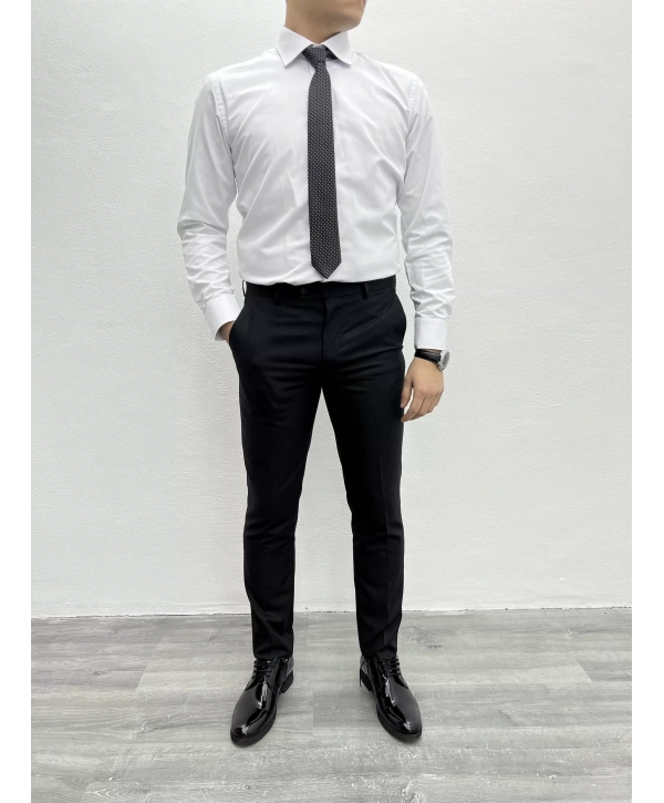 Erkek Dar Kesim Slimfit Likralı Gömlek - Beyaz