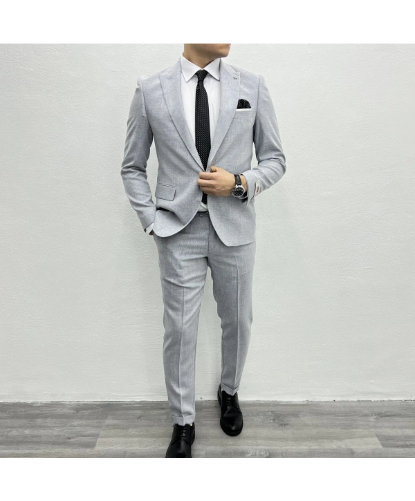 Erkek Dar Kesim Spor Takım Elbise-Açık Mavi