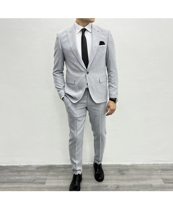 Erkek Dar Kesim Spor Takım Elbise-Açık Mavi