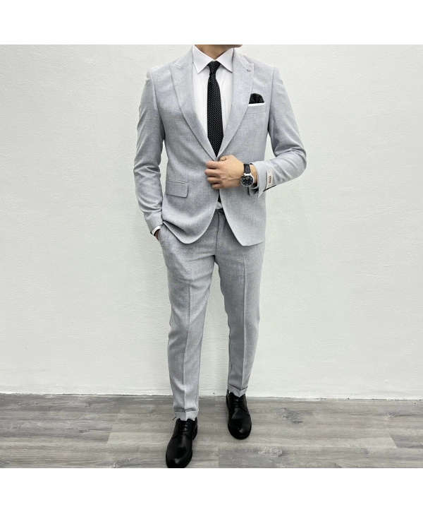 Erkek Dar Kesim Spor Takım Elbise-Gri