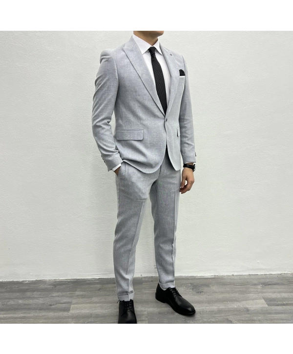 Erkek Dar Kesim Spor Takım Elbise-Gri