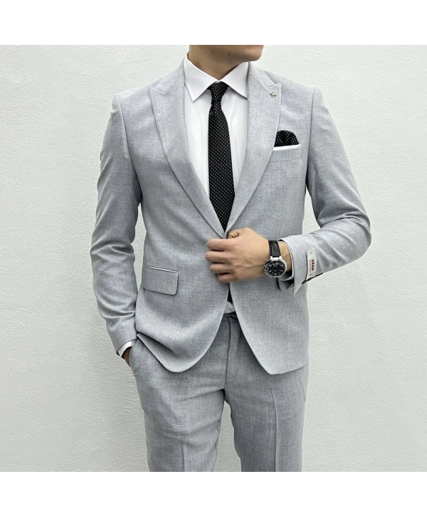 Erkek Dar Kesim Spor Takım Elbise-Gri