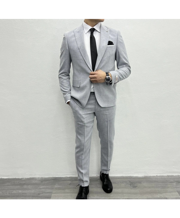 Erkek Dar Kesim Spor Takım Elbise-Gri