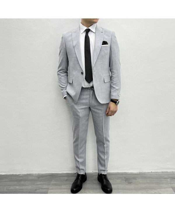 Erkek Dar Kesim Spor Takım Elbise-Gri