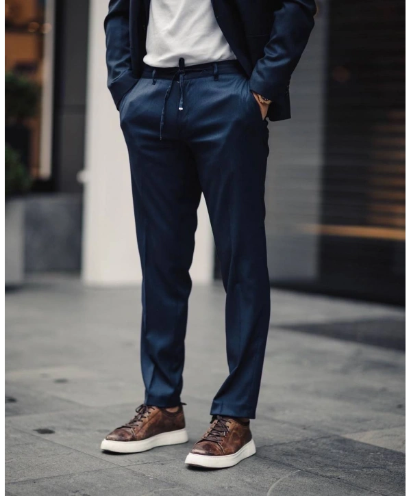 Erkek Dar Kesim Spor Takım Elbise -Lacivert