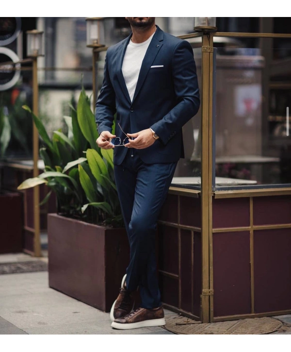 Erkek Dar Kesim Spor Takım Elbise -Lacivert