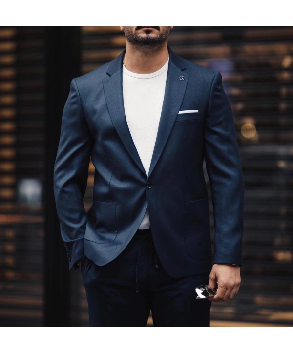 Erkek Dar Kesim Spor Takım Elbise -Lacivert