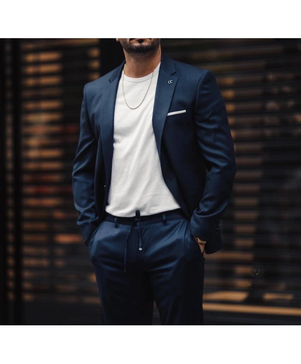 Erkek Dar Kesim Spor Takım Elbise -Lacivert