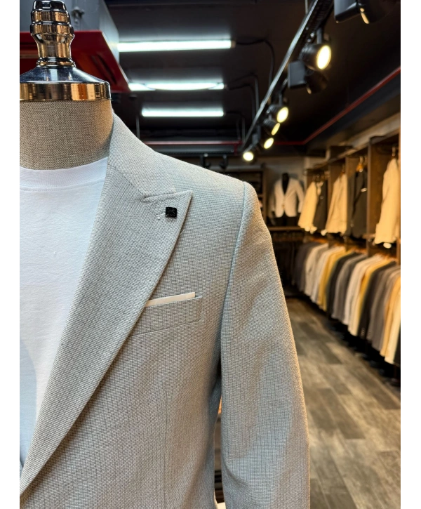 Erkek Dar Kesim Torba Cep Çift Dügme Takım Elbise-Gri