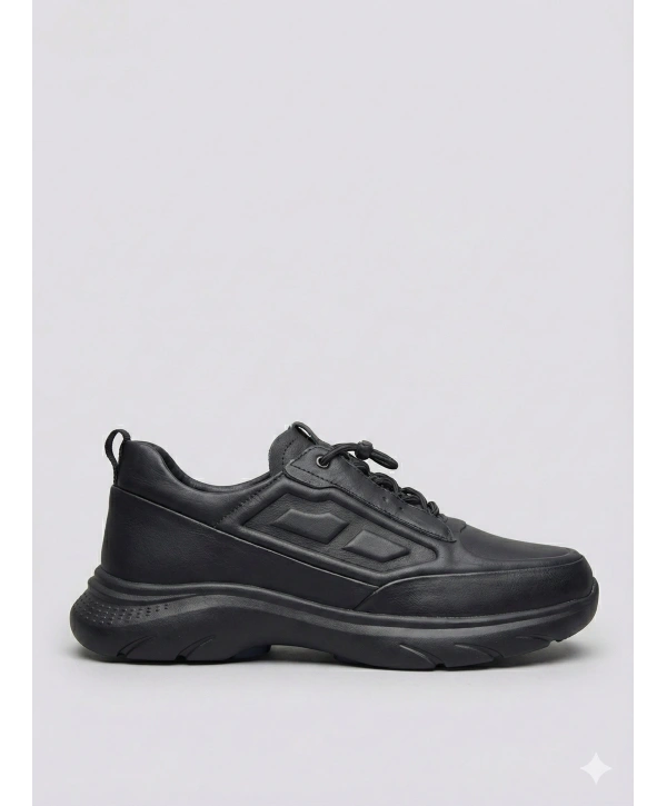 Erkek Deri Akıllı Taban Snekars Ayakkabı- Siyah