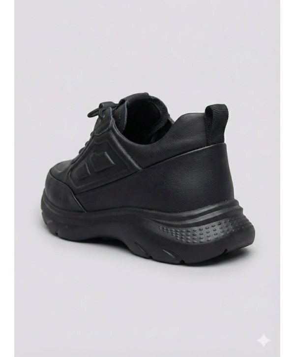 Erkek Deri Akıllı Taban Snekars Ayakkabı- Siyah